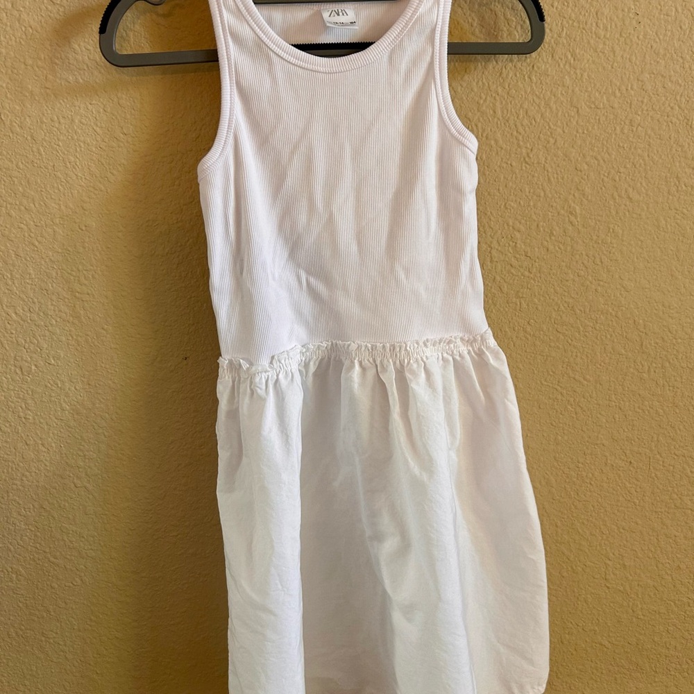 Zara Kids White Ribbed Tank Combo Dress Poplin Skirt Size 13/14 164